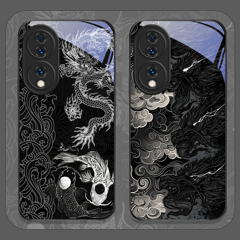 Huawei Nova 12 - Aesthetic Cool Black Dragon Printed Tempered